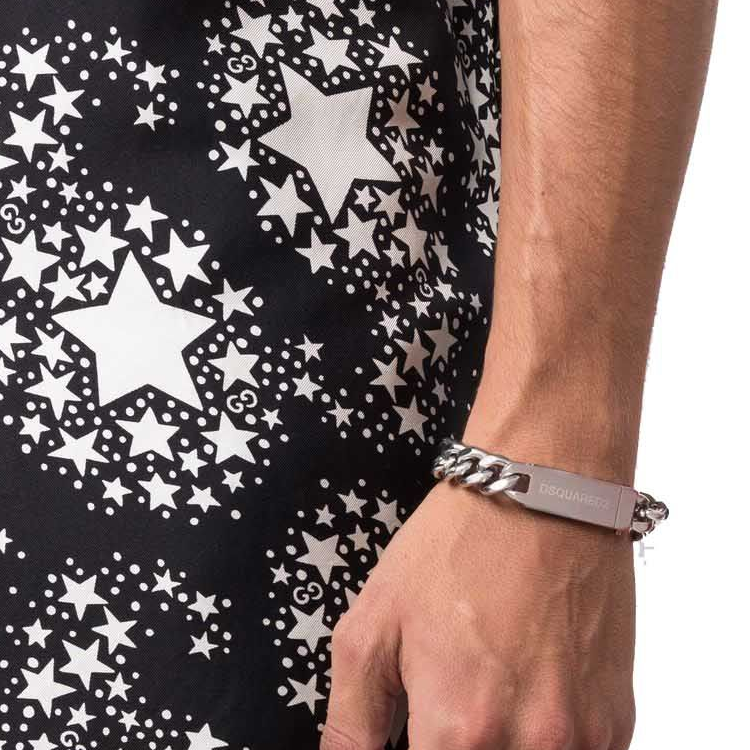 Shop DSQUARED2 シルバーブラス キューバンチェーンブレスレット ARM012337200001F124