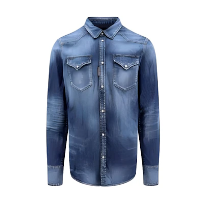 DSQUARED2 Slim-Fit Single-Breasted Long Sleeve Logo Pocket Shirt Blue S74DM0846S30341-470