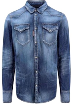 DSQUARED2 修身單排扣長袖徽標口袋襯衫 藍色 S74DM0846S30341-470 Order DSQUARED2 修身單排扣長袖徽標口袋襯衫 藍色 S74DM0846S30341-470