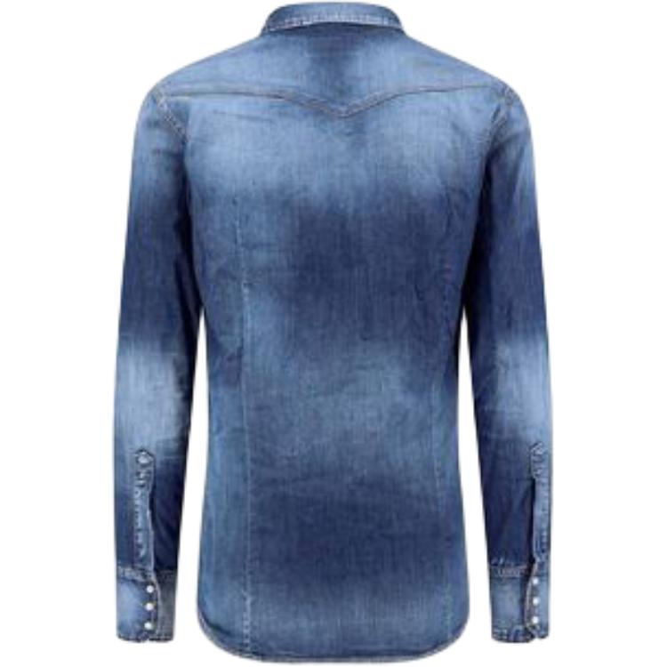 Lookbook DSQUARED2 修身單排扣長袖徽標口袋襯衫 藍色 S74DM0846S30341-470