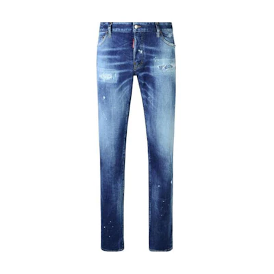 DSQUARED2 Slim Fit Distressed Mid-Rise Zipper Blue Jeans S74LB1588S30872-470