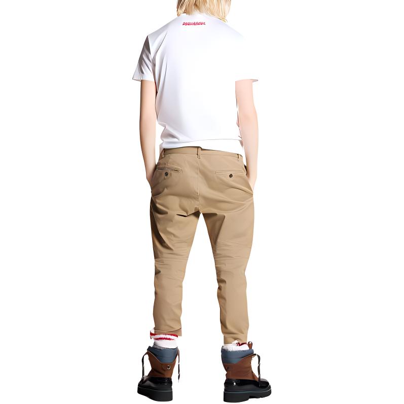 Lookbook DSQUARED2 修身中腰米色休閒褲，拉鍊設計。 S71KB0573S39021-808