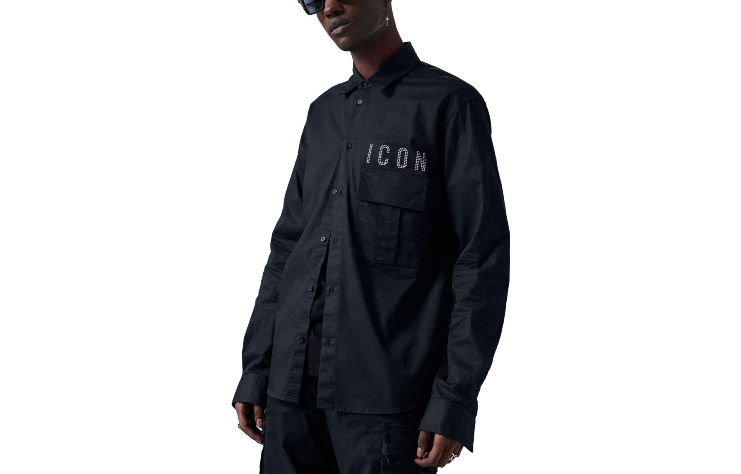 Order DSQUARED2 Baju Hitam Lengan Panjang Berbutang Lelaki S79DL0034S35175-900