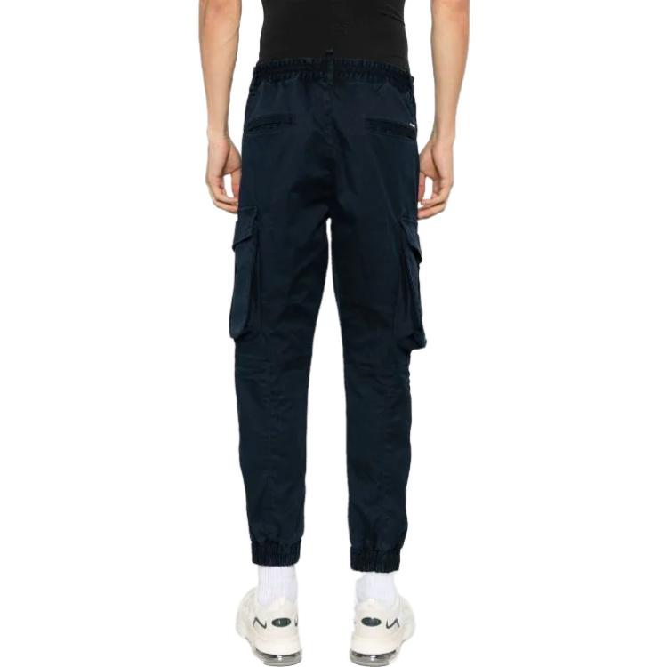 Shop DSQUARED2 Seluar Kargo Navy Biru dengan Pinggang Elastik S71KB0574S39021-524