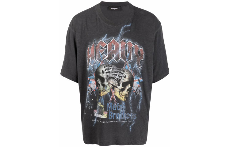 DSQUARED2  Solid Casual Loose Fit Printed T-Shirt - Black S74GD0890S22146-814