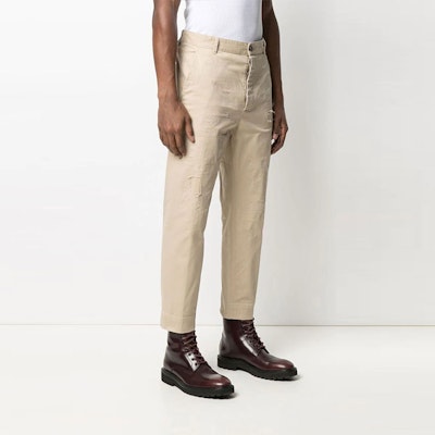 디스퀘어드2 솔리드 스트레이트 핏 캐주얼 팬츠 카키. S74KB0538S39021-111 Shop 디스퀘어드2 솔리드 스트레이트 핏 캐주얼 팬츠 카키. S74KB0538S39021-111