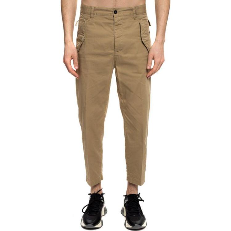 Shop DSQUARED2 直筒扣環休閒長褲 卡其色 S71KB0255S35175-123