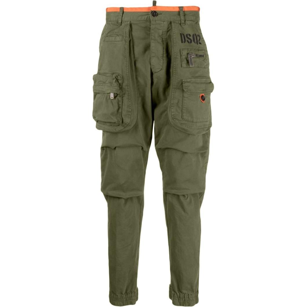 DSQUARED2  Tapered Casual Pants Green with Logo Print and Zip Fly. S71KB0571S52240-693