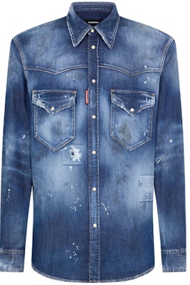 DSQUARED2 ヴィンテージ ウエスタン ボタンアップ 長袖シャツ ブルー S74DM0722S30341-470 Order DSQUARED2 ヴィンテージ ウエスタン ボタンアップ 長袖シャツ ブルー S74DM0722S30341-470