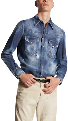 DSQUARED2 ヴィンテージ ウエスタン ボタンアップ 長袖シャツ ブルー S74DM0722S30341-470 Details for DSQUARED2 ヴィンテージ ウエスタン ボタンアップ 長袖シャツ ブルー S74DM0722S30341-470