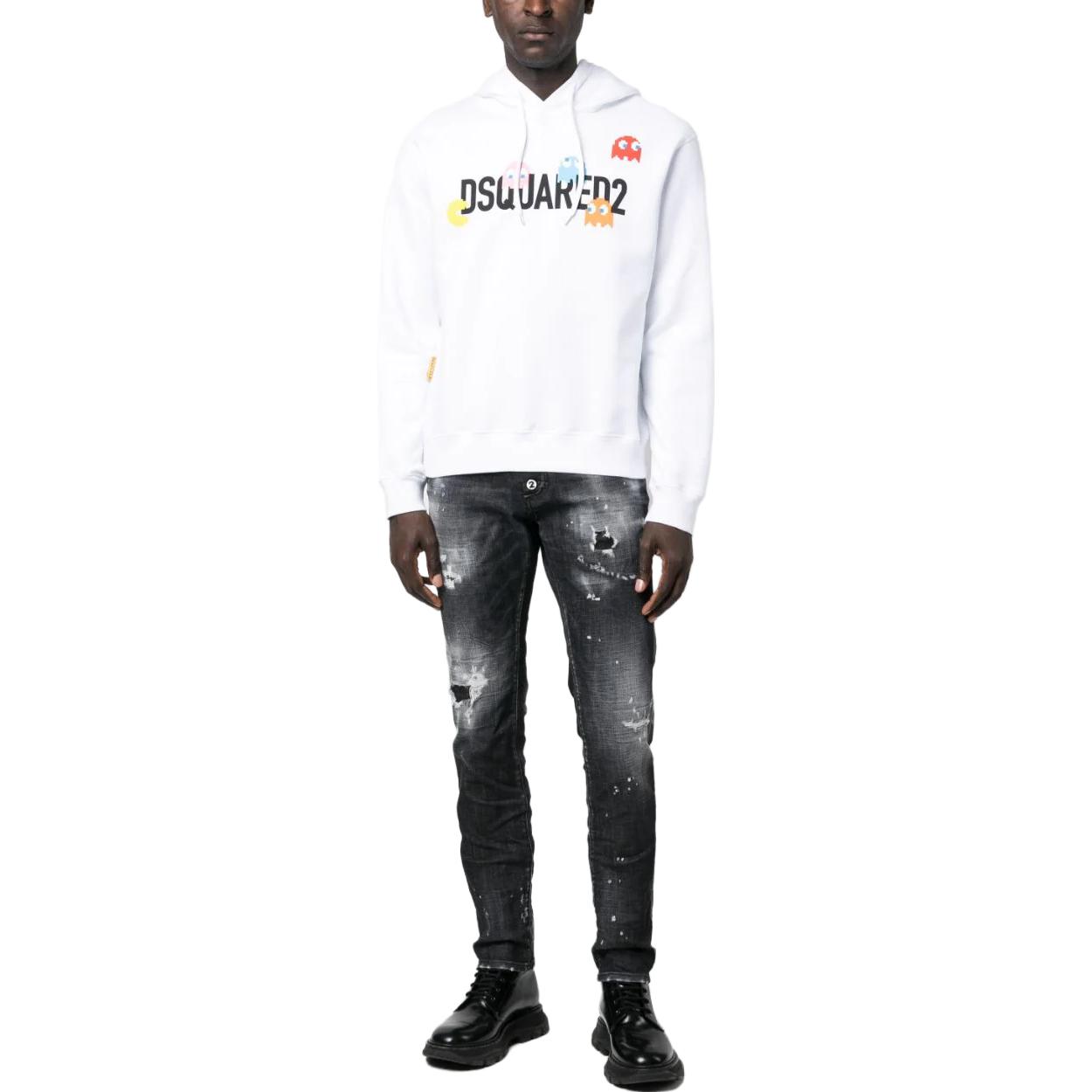 Lookbook DSQUARED2 ホワイトフーディー ロゴ＆カートゥーンプリント入り. S71GU0637S25516-100