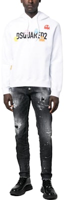 DSQUARED2 ホワイトフーディー ロゴ&カートゥーンプリント入り. S71GU0637S25516-100 Lookbook DSQUARED2 ホワイトフーディー ロゴ&カートゥーンプリント入り. S71GU0637S25516-100