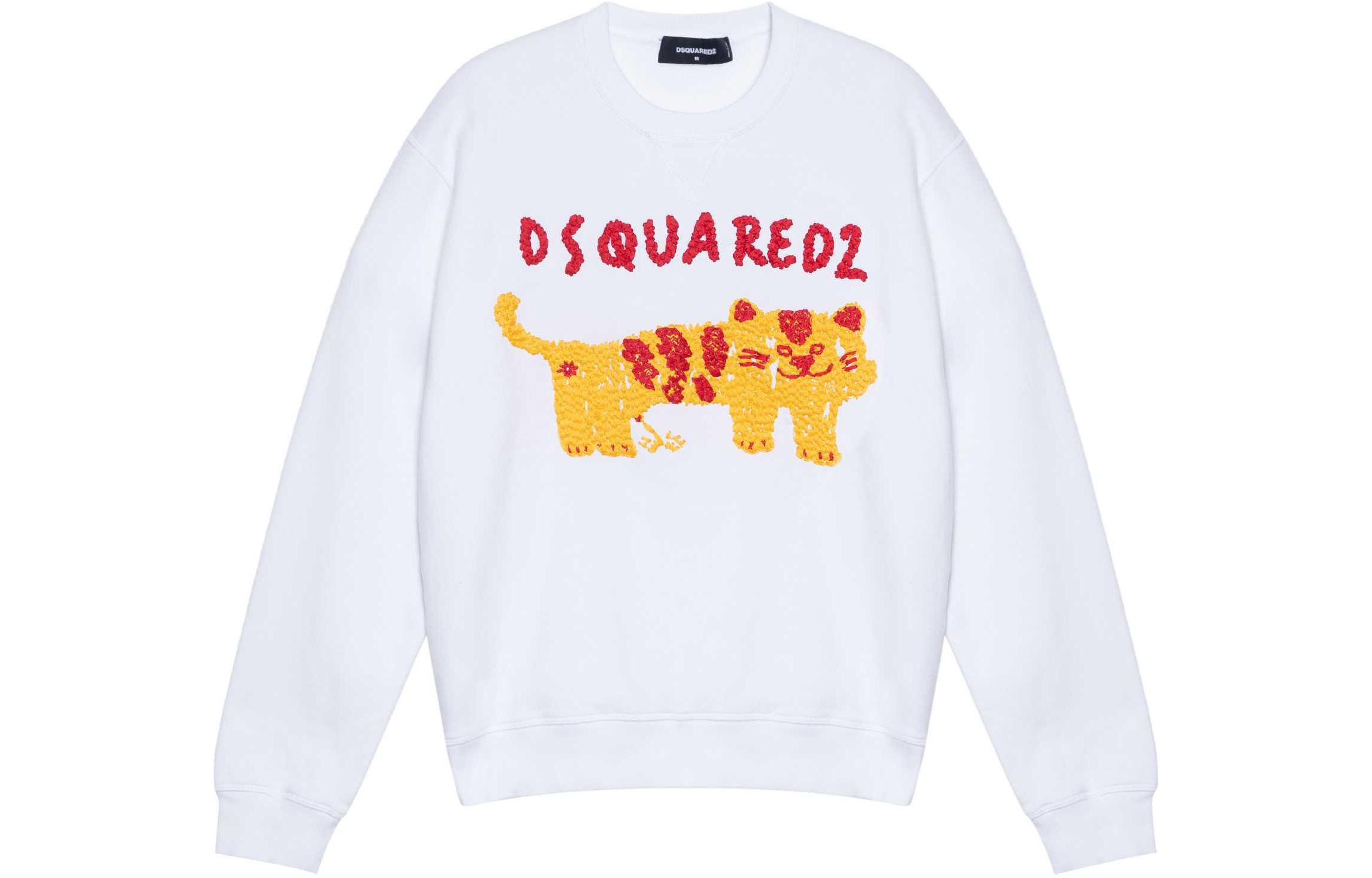 Order DSQUARED2 白色动物刺绣标志长袖圆领卫衣 S74GU0577S25516-100