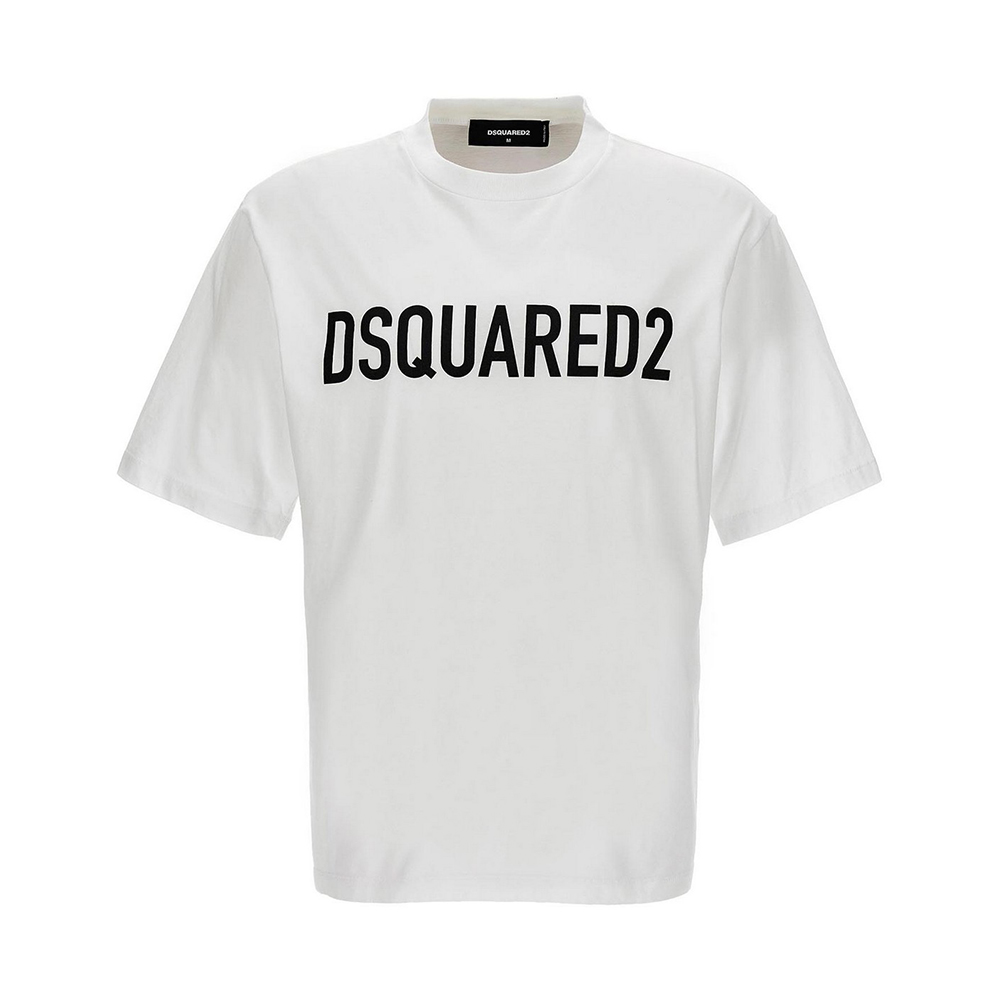 DSQUARED2  White Logo Print Straight-Cut Pullover Short-Sleeve T-Shirt S74GD1197D20004-100
