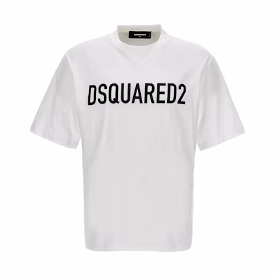 DSQUARED2 White Logo Print Straight-Cut Pullover Short-Sleeve T-Shirt S74GD1197D20004-100