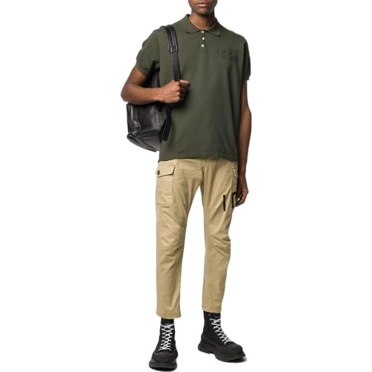 Lookbook DSQUARED2 男款大Logo印花錐形九分長褲卡其色 S79KA0003S39021-123