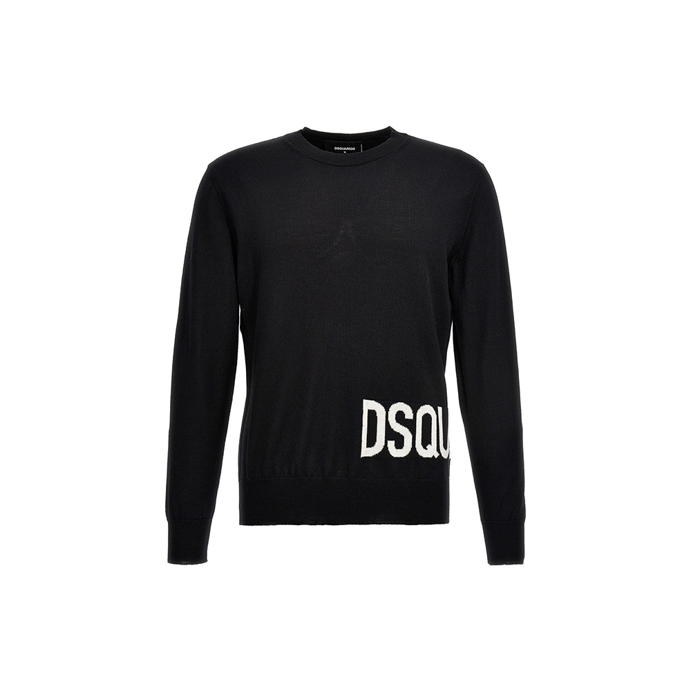 DSQUARED2 Black Knitted Sweater with Solid Letter Print for Men. S74HA1377S18332965