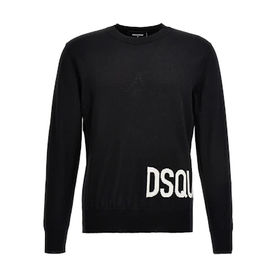 DSQUARED2 Black Knitted Sweater with Solid Letter Print for Men. S74HA1377S18332965