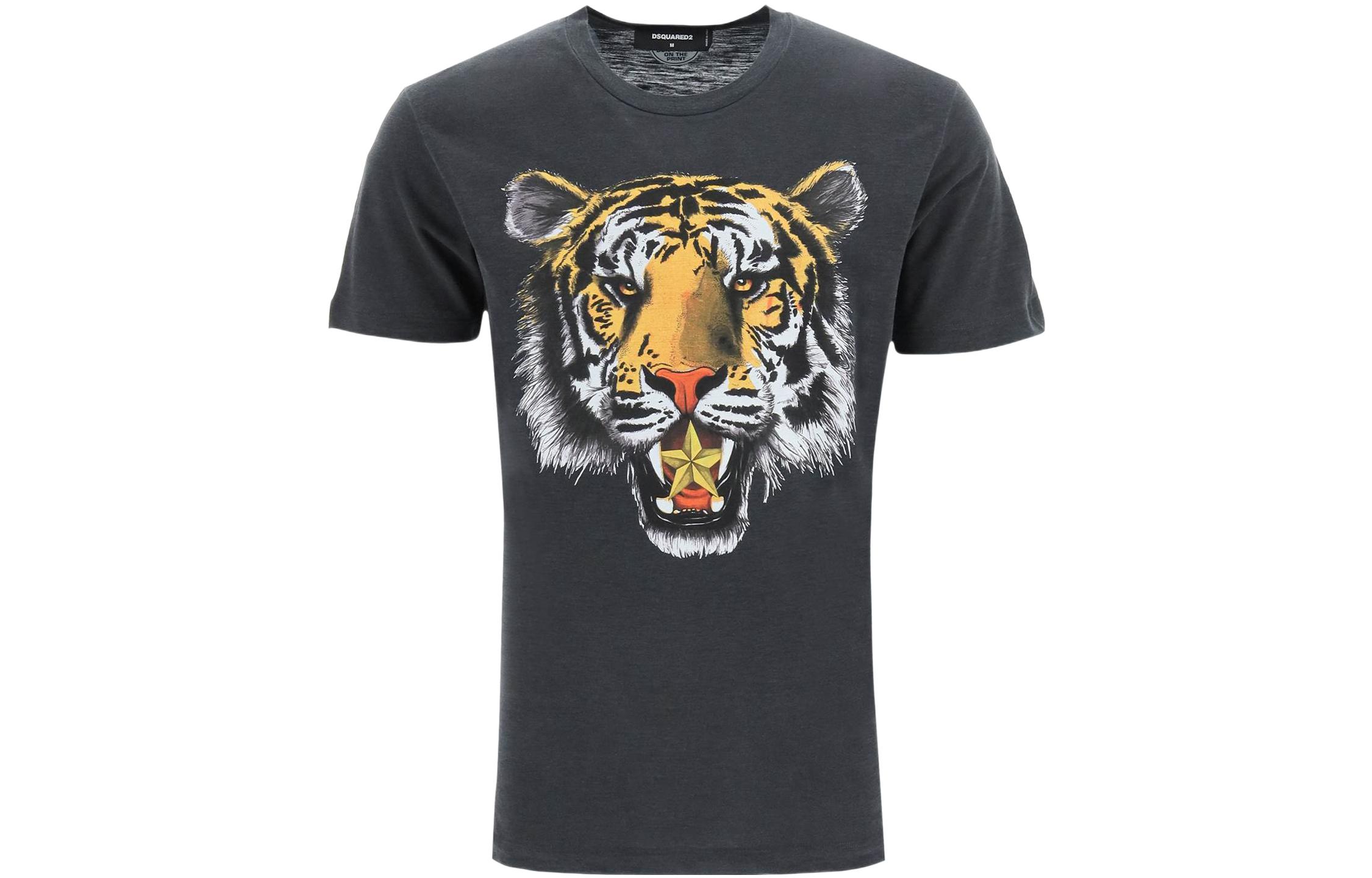 DSQUARED2 Black Tiger Head Print Crewneck Short Sleeve T-Shirt 212431UTS000024-814