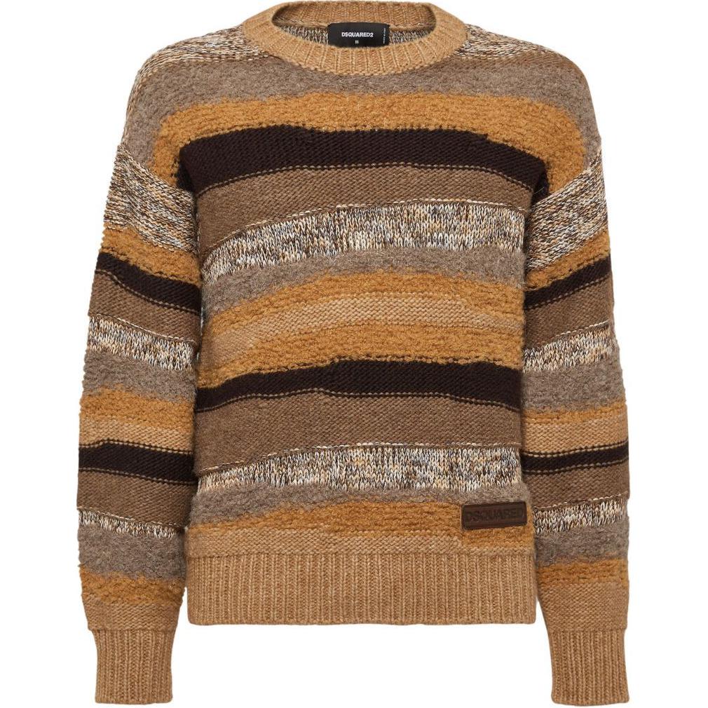 Order DSQUARED2 棕色條紋圓領長袖毛衣 SS24 S74HA1465D13048