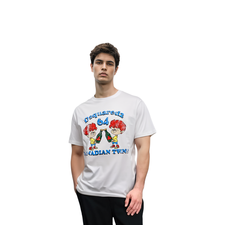 Shop DSQUARED2 卡通字母印花白色短袖T恤 S71GD1396S23009-100