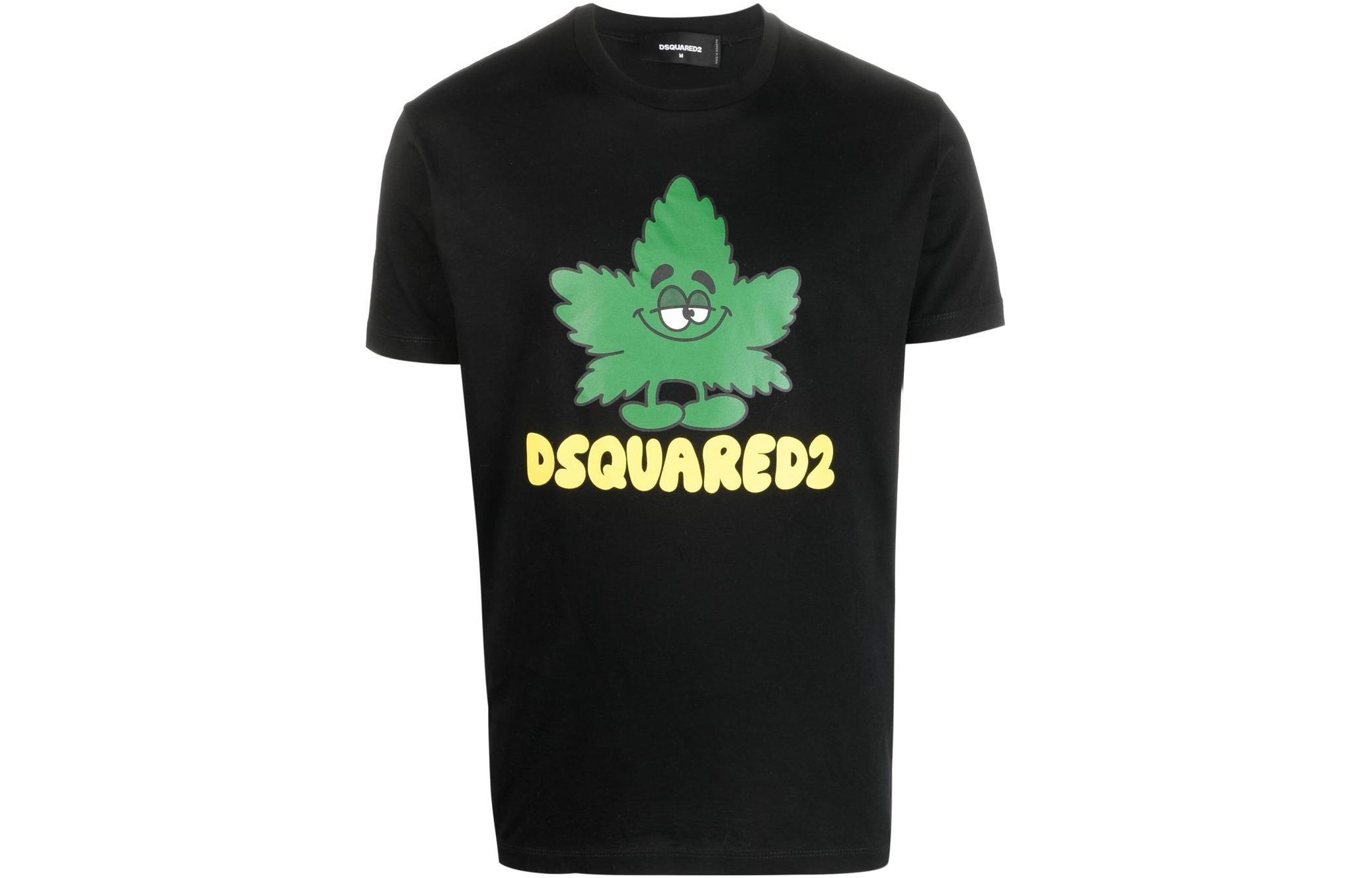 DSQUARED2 Cartoon Maple Leaf Logo Black Crewneck T-Shirt Men. S71GD1279S23009-900