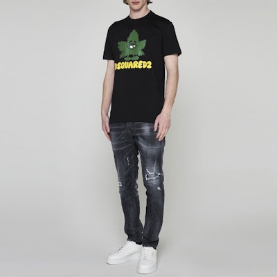 DSQUARED2 男士卡通枫叶标志黑色圆领T恤. S71GD1279S23009-900 Lookbook DSQUARED2 男士卡通枫叶标志黑色圆领T恤. S71GD1279S23009-900