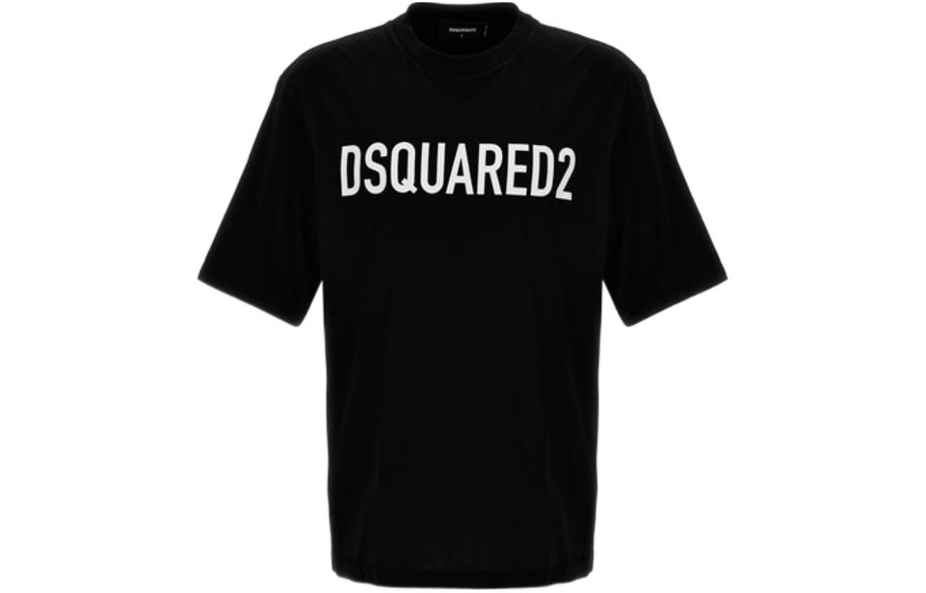 Order DSQUARED2 黑色拼接 logo 印花圓領T恤 S74GD1197D20004-900
