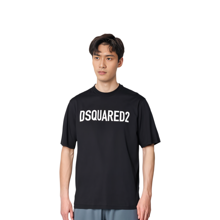 Shop DSQUARED2 黑色拼接 logo 印花圓領T恤 S74GD1197D20004-900