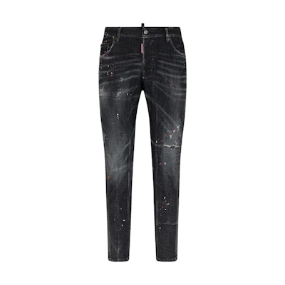 DSQUARED2 Distressed Button-Fly Slim Jeans SS24 Black Denim. S71LB1381S30357-900