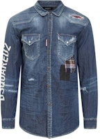 DSQUARED2 Distressed Denim Long Sleeve Shirt Blue . S71DM0480S30341-470 DSQUARED2 Distressed Denim Long Sleeve Shirt Blue . S71DM0480S30341-470