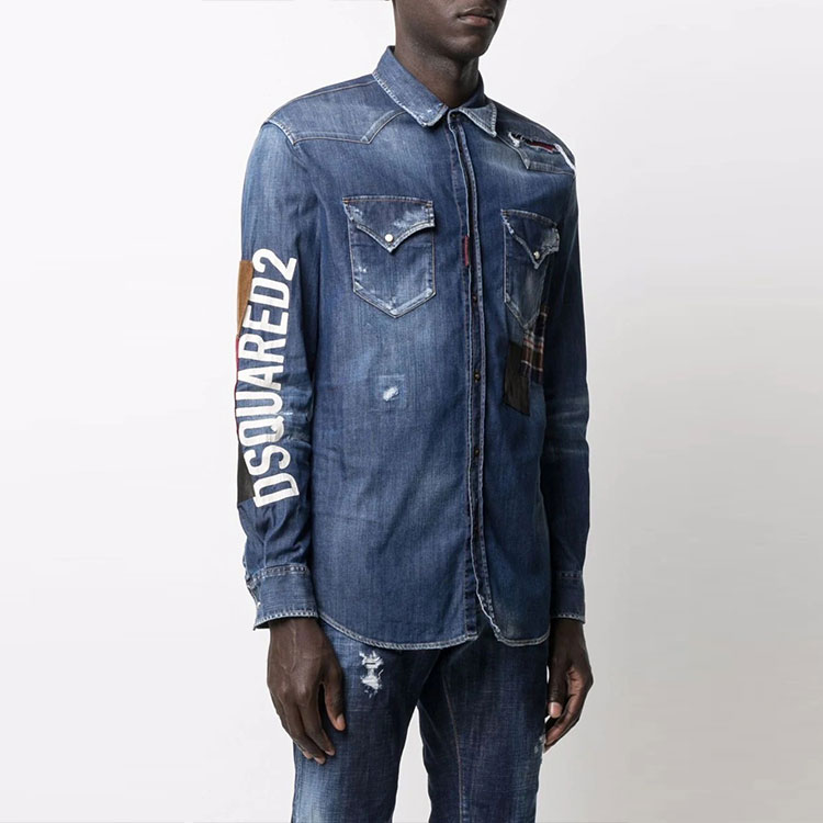 Purchase DSQUARED2 Kemeja Denim Lengan Panjang Distressed Biru. S71DM0480S30341-470