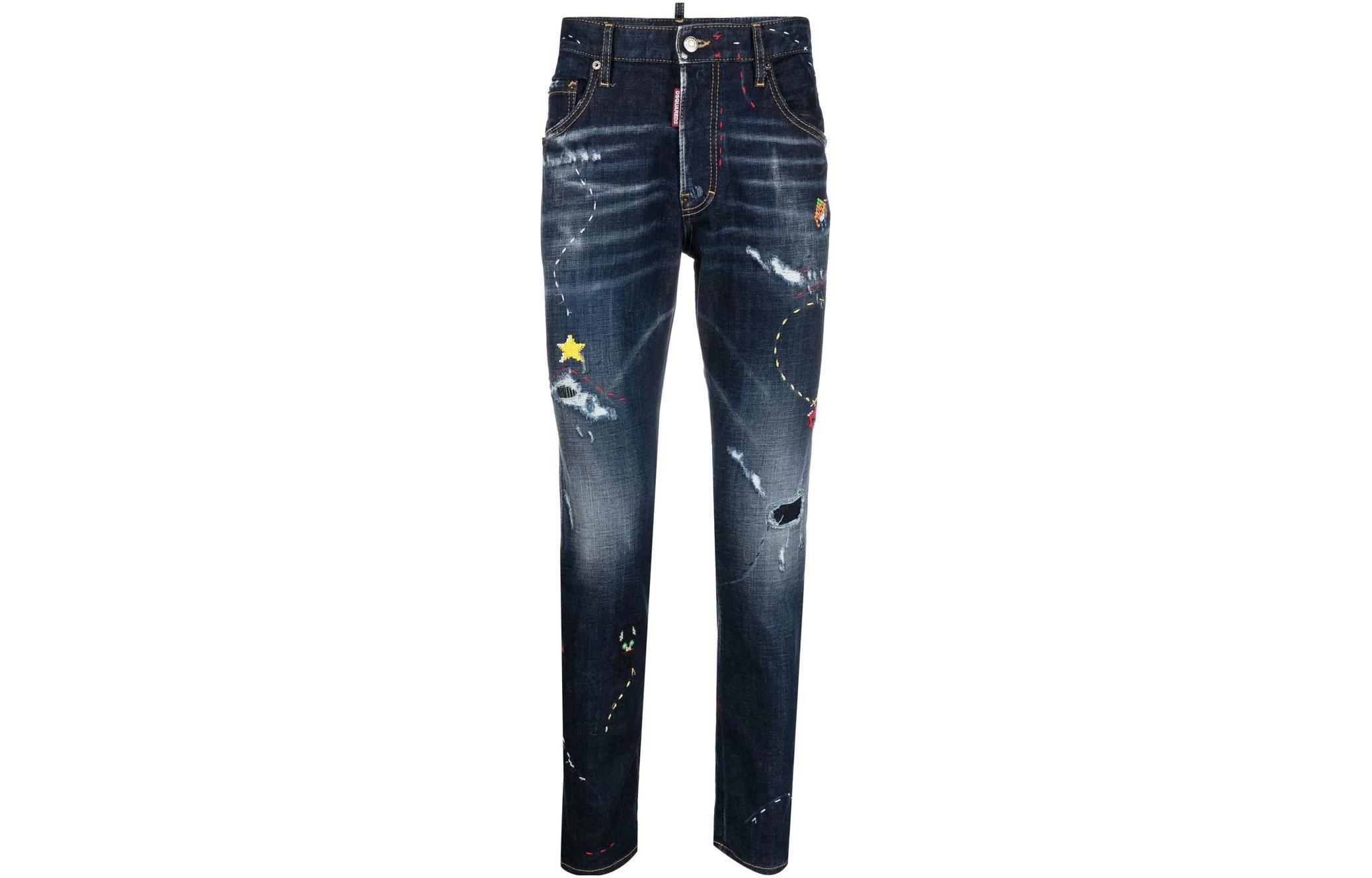 DSQUARED2 Distressed Geometric Embroidery Wash Denim Jeans Men Blue S74LB1392S30664470 圖 2