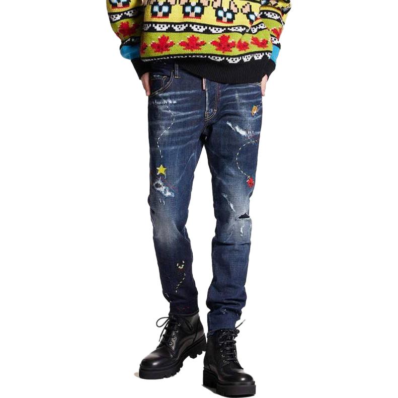 DSQUARED2 Distressed Geometric Embroidery Wash Denim Jeans Men Blue S74LB1392S30664470 圖 3