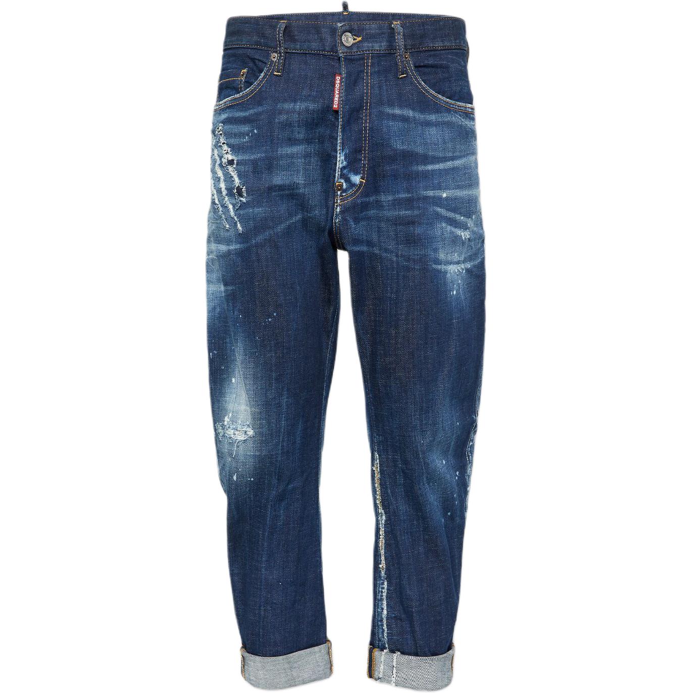 DSQUARED2 Distressed Logo Zip Pocket Jeans Men Navy Blue. S74LB1558S30342-470