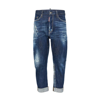 DSQUARED2 Distressed Logo Zip Pocket Jeans Men Navy Blue. S74LB1558S30342-470