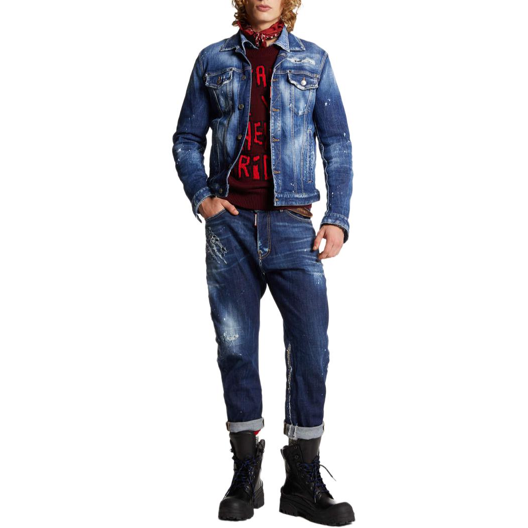 DSQUARED2 Distressed Logo Zip Pocket Jeans Men Navy Blue. S74LB1558S30342-470 圖 4