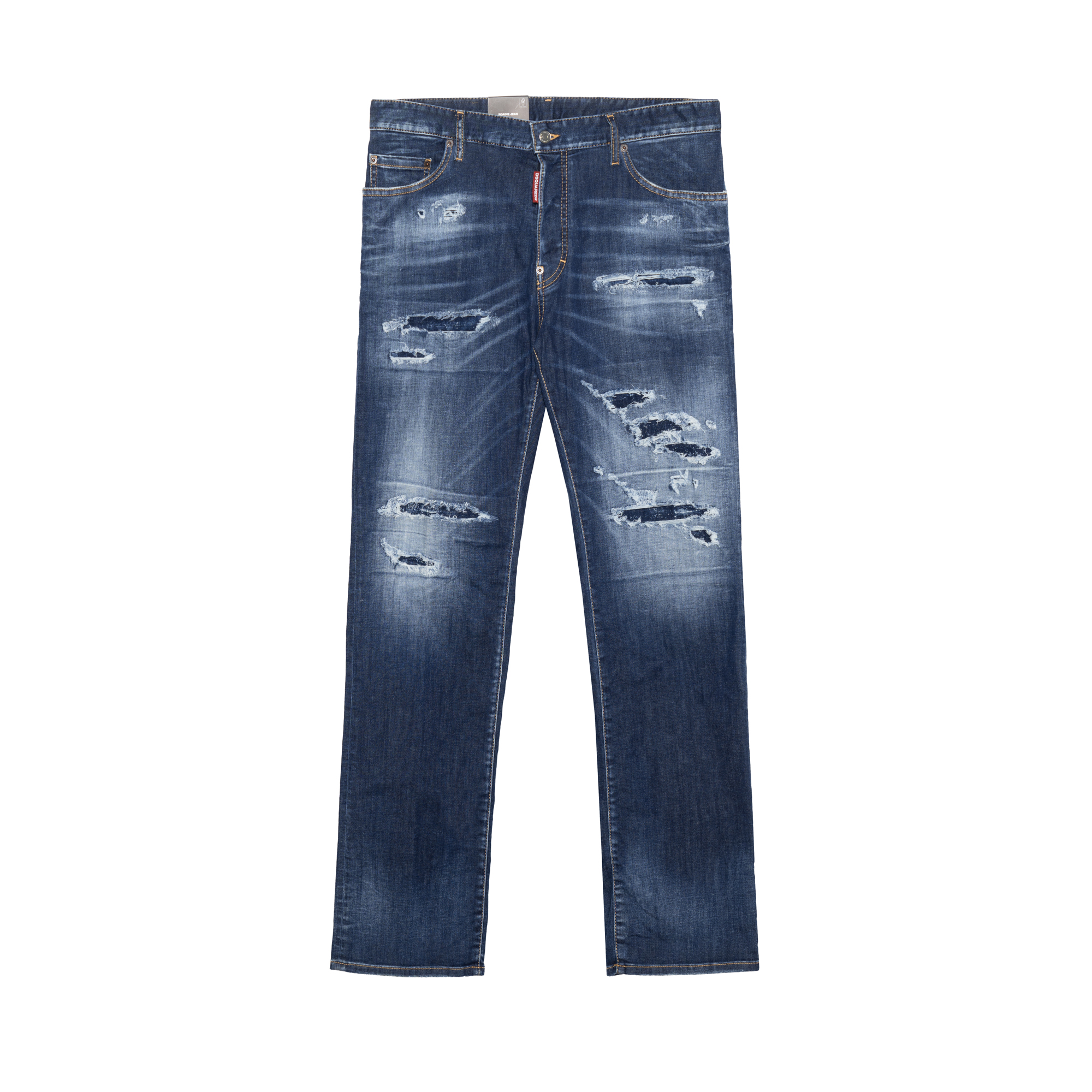 DSQUARED2 Distressed Mid-Rise Slim Straight Jeans Blue Mens. S71LB1263S30789-470