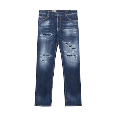 DSQUARED2 Distressed Mid-Rise Slim Straight Jeans Blue Mens. S71LB1263S30789-470