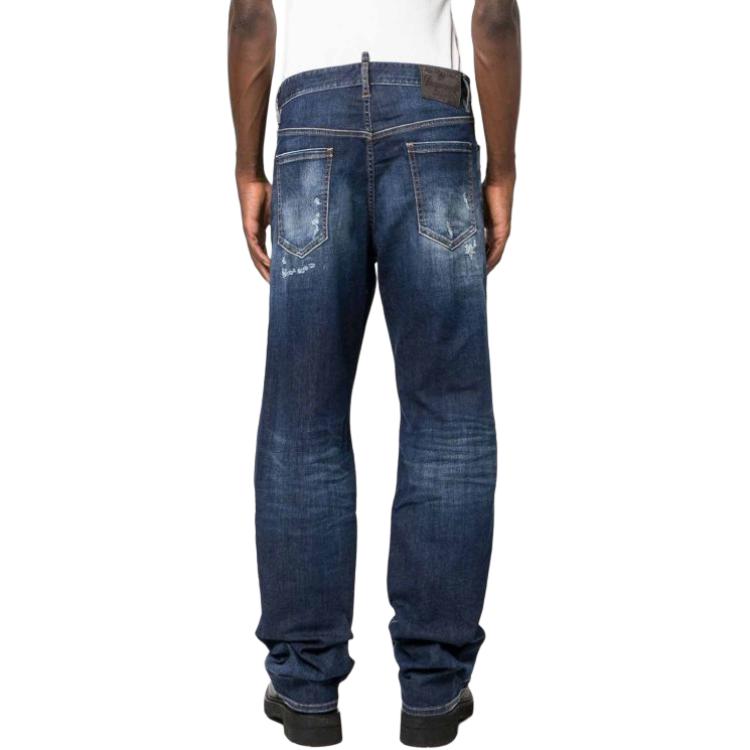 Shop DSQUARED2 男士蓝色做旧直筒修身牛仔裤 中腰款式 S71LB1263S30789-470