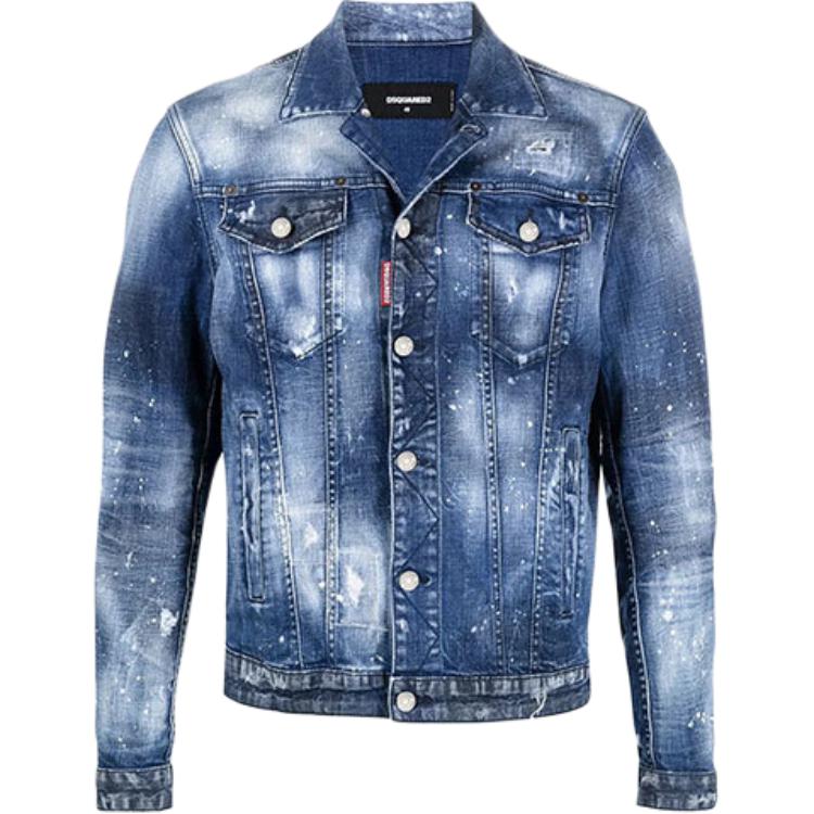 DSQUARED2 Distressed Paint-Splatter Denim Jacket Men’s Blue. S74AM1136S30342-470
