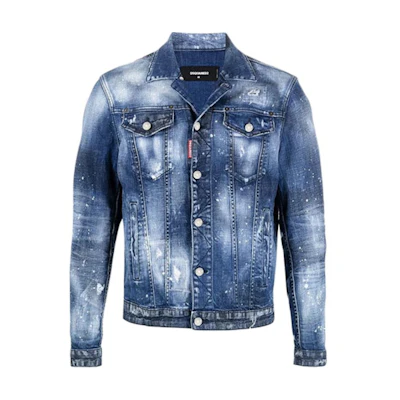 DSQUARED2 Distressed Paint-Splatter Denim Jacket Men’s Blue. S74AM1136S30342-470