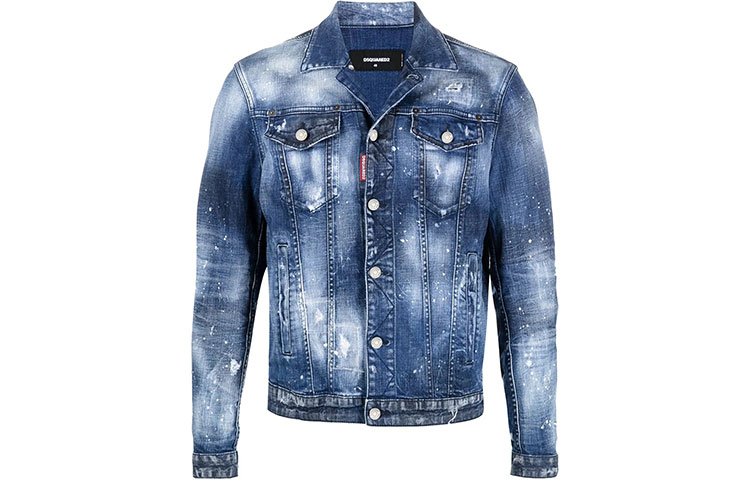 Order DSQUARED2 ペイントスプラッター加工デニムジャケット メンズ ブルー S74AM1136S30342-470
