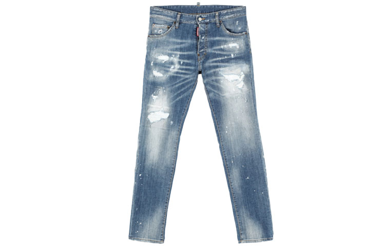 DSQUARED2 Distressed Slim-Fit Mid-Rise Blue Jeans for Men. S79LA0021S30342-470