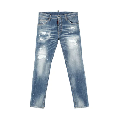 DSQUARED2 Distressed Slim-Fit Mid-Rise Blue Jeans for Men. S79LA0021S30342-470