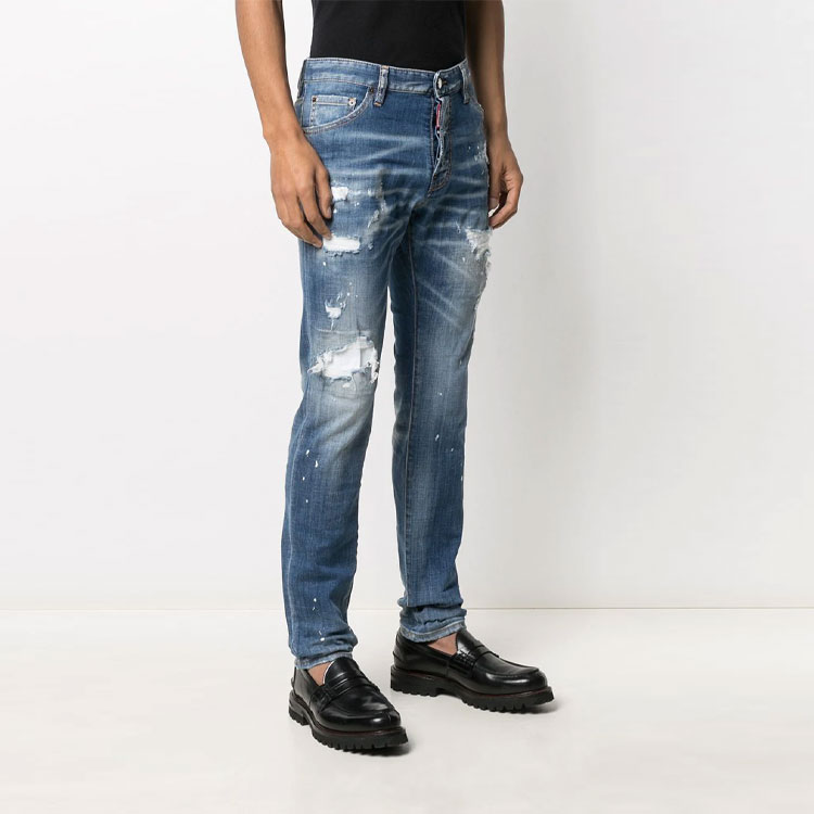 DSQUARED2 Distressed Slim-Fit Mid-Rise Blue Jeans for Men. S79LA0021S30342-470 圖 5