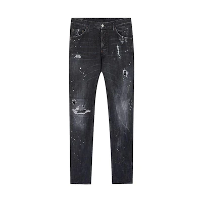 DSQUARED2 Distressed Slim Fit Jeans Men Black Grey Casual Denim. S74LB0489S30357-900