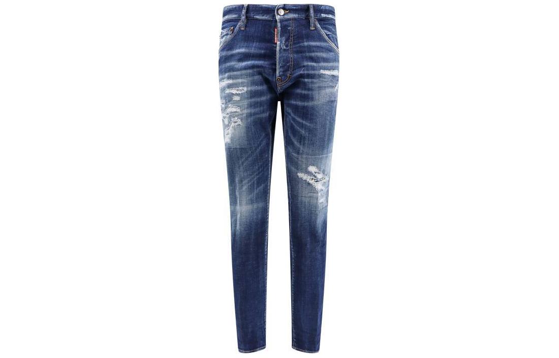 Order DSQUARED2 男士破洞修身中腰蓝色牛仔裤 S71LB1365S30342-470
