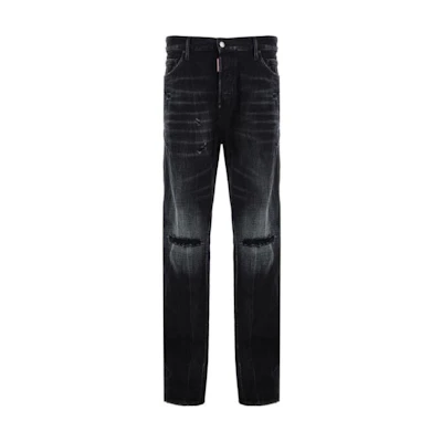 DSQUARED2 Distressed Straight-Leg Zipper Jeans Black S74LB1561D30009-900