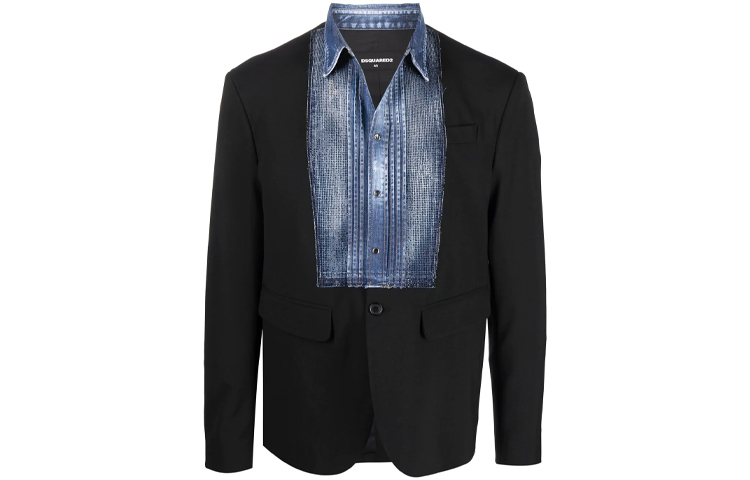 Order DSQUARED2 FW21 Jaket Blazer Butang Hitam Denim Patchwork. S71BN0858S40320-900